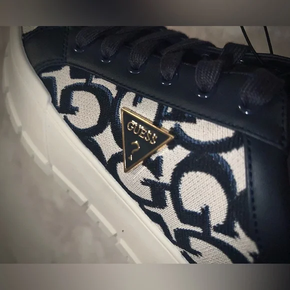 GUESS Women's Blue and Cream Patterned Platform Sneakers - Picture 10 of 10